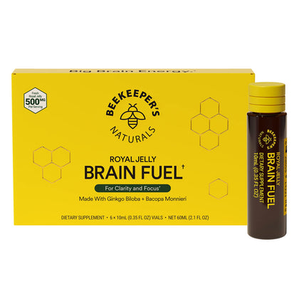BEEKEEPER'S NATURALS B.LXR Brain Fuel - Memory, Focus and Clarity Liquid Formula, Supports Productivity Royal Jelly, Ginkgo Biloba, Bacopa Monnieri Keto Friendly, Gluten & Caffeine-Free, (6 ct)