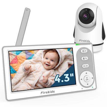 Firskids Baby Monitor, 4.3'' Split-Screen Baby Monitor with Camera and Audio, no WiFi,no APP, Two-Way Talk Night Vision ECO Mode Plug & Play, Ideal for Indoor Baby Monitoring