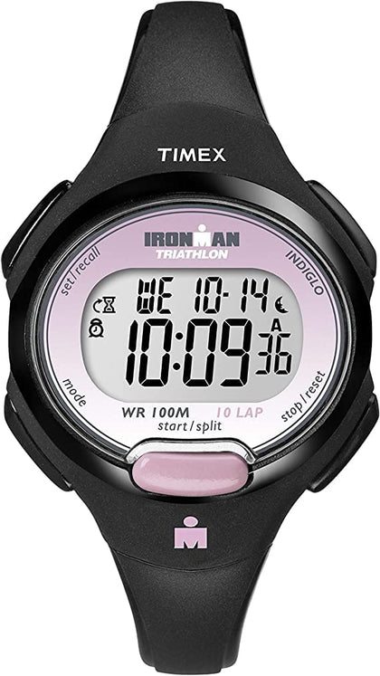 Timex Women's T5K522 Ironman Essential 10 Mid-Size Black/Pink Resin Strap Watch