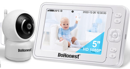 DoHonest Baby Monitor HD 1080P Camera Audio Home Wireless 5 Display Infant Video Monitoring Remote Pan Tilt Infrared Night Vision 1000ft Range Temperature Sensor S06