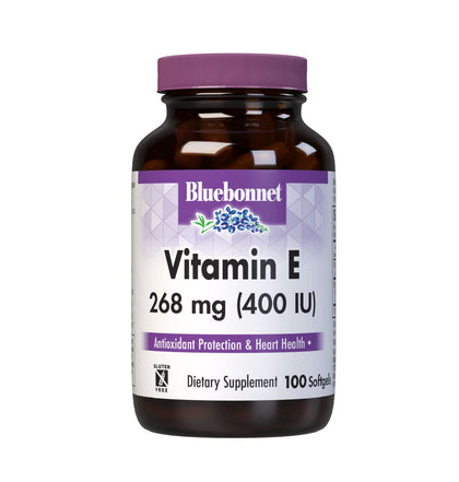Bluebonnet Nutrition Vitamin E 400 IU (268 mg) Mixed Tocopherols Softgels, Free Radical Portection & Cardiovascular Support, Gluten-Free, Dairy-Free, Softgels, Servings, 100 Count