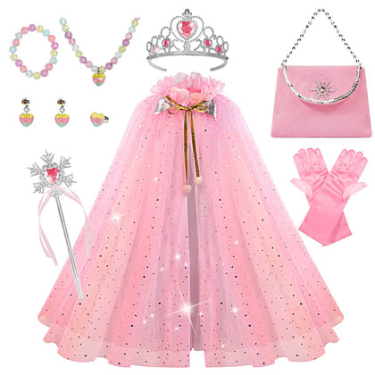 Meland Princess Dress up Clothes for Little Girls - 11Pcs Princess Cape with Crown, Princess Dresses for Girls 3-8 Birthday Gifts