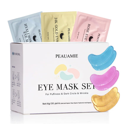 PEAUAMIE Under Eye Patches (30 Pairs) Gold Eye Mask and Hyaluronic Acid Eye Patches for puffy eyes,Rose Eye Masks for Dark Circles and Puffiness under eye treatment skin care products