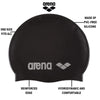 Arena Classic Unisex Silicone Swim Cap for Adults, Training and Racing, 100% Silicone, Wrinkle-Free, Black/Silver