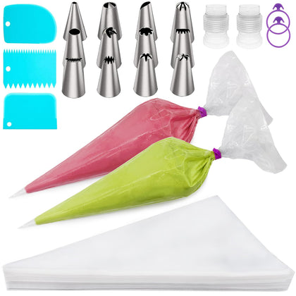 Disposable Piping Bags: 18 Inch Large Pastry Bags -100Pcs, Cake Decorating Supplies kit for Frosting, Cookie, Cupcake, Icing, Piping Bags and Tips Set With 12 Frosting Tips