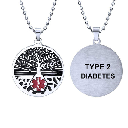 RENYILIN Stainless steel tree of life medical alert ID emergency first aid necklace (TYPE DIABETES 2)