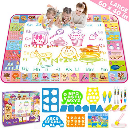 Aqua Water Doodle Mat - Kids Drawing Mat Toddlers Educational Toys for Age 3 4 5 6 7 8 Year Old Boys Girls Gifts - Neon Color Mat Doodle Board Writing Drawing Toys Holiday Christmas Birthday Gifts