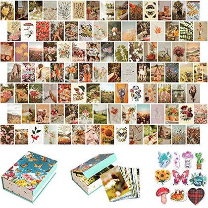 Artivo Wall Collage Kit Aesthetic Pictures, Cottagecore Wall Collage Kit, Bedroom Decor for Teen Girls, Nature Boho Collage Kit for Wall Aesthetic Posters, 100 Set 4x6 inch, Photo Collection