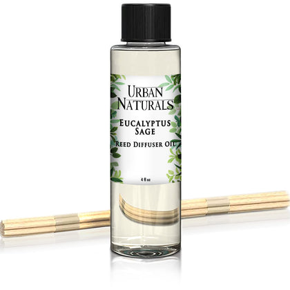 Urban Naturals Eucalyptus & Sage Oil Reed Diffuser Refill | Eucalyptus, Sage, Mint, Lime and Cedarwood| Includes a Free Set of Reed Sticks! 4 oz