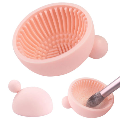 Makeup Brush Cleaning Bowl, Brush Cleaning Pad, Silicone Makeup Brush Cleaning Mats, Portable Efficient and fast cleaning Washing Tools (Pink)