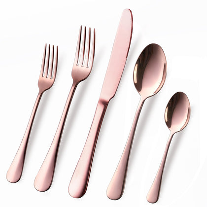 Copper/Rose Gold Silverware Set, OGORI 40-Piece Stainless Steel Flatware Set, Kitchen Utensil Set Service for 8, Mirror Polished Tableware Cutlery Set for Home and Restaurant, Dishwasher Safe