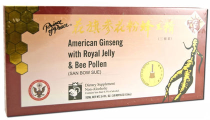 American Ginseng with Royal Jelly & Bee Pollen, 10 Bottles, 0.34 oz (10 cc) Each, Prince of Peace