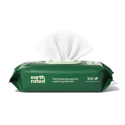 Earth Rated Dog Wipes, New Look, Thick Plant Based Grooming Wipes For Easy Use on Paws, Body and Bum, Unscented, 100 Count