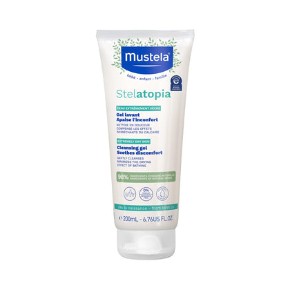 Mustela Stelatopia Eczema-Prone Skin Cleansing Gel - Baby Face & Body Wash with Natural Avocado & Sunflower Oil - Fragrance-Free & Tear Free - 6.76 fl. oz.