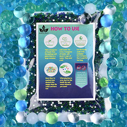 AINOLWAY Water Beads (Half Pound), 30,000 Ocean Water Gel Beads for Explorers' Tactile Sensory Experience - 5 Colors Growing Crystal Bead Ocean Exploration - Kit for Kids Sensory Play