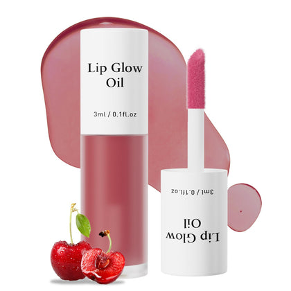 Yanqina Hydrating Lip Glow Oil - Tinted Moisturizing Lip Gloss Plumping Non-Sticky Long-Lasting Shiny Fruit Flavor Lip Stain, 0.10 Fl Oz (Cherry)