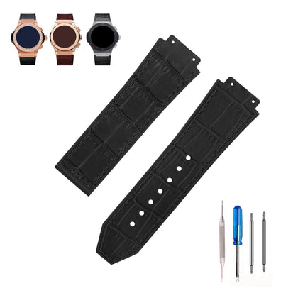 MMBAY Big Bang Leather 25mm Watch Bands Replacement Fit for Hublot Big Bang 19mm*25mm*22mm Watch Strap Wirstband Bracelet For Men and Women(without metal buckle) -Black