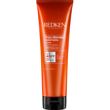 Redken Leave-In Cream, Heat Protection up to 450 Degrees, Protects Against Humidity, For Frizzy & Unmanageable Hair, Instantly Smooths Hair, Sulfate Free, Frizz Dismiss Rebel Tame, 805 fl.oz./250ml