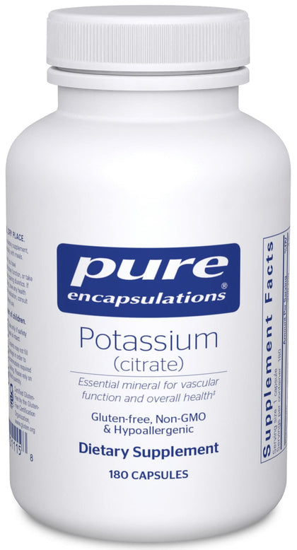 Pure Encapsulations Potassium (Citrate) - Essential Electrolyte Supplement to Support Nerve & Muscle Function, Adrenals, Hormones, Heart Health & Energy* - Potassium Citrate Capsule - 180 Capsules
