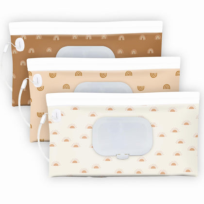 3 Pack Baby Wipes Dispenser?Baby Wipe Holder for Travel?Boho Wipes Container? Reusable Wet Wipes Pouch Portable refillable Wipe Holder for Travel