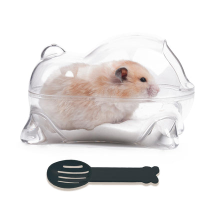 JOUSONTY 5.9×4.72×4.72 Inch Hamster Sand Bath Container with Spoon, Medium Hamster Cleaning and Bathing Accessories, for Cage Terrarium Habitat Decor, Clear
