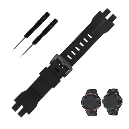 Topuly 26mm Resin Watch Band replacement for Casio Protrek Pro trek PRG-300 PRW-6000 PRW-6100 PRW-3000 PRW-3100 Strap Wirstband accessories for Men and Women(Black Buckle)