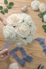 Floroom Artificial Flowers 25pcs Real Looking Ivory Foam Fake Roses with Stems for DIY Wedding Bouquets White Bridal Shower Centerpieces Arrangements Party Tables Decorations