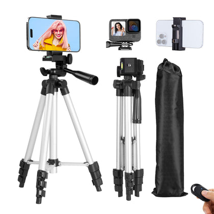 Phone Tripod, Lusweimi 44-inch iPhone Tripod with Phone Holder Mount/Wireless Remote for Cell Phone/Camera/Webcam/GoPro, Tabletop Lightweight Tripod for iOS/Android/Smartphone