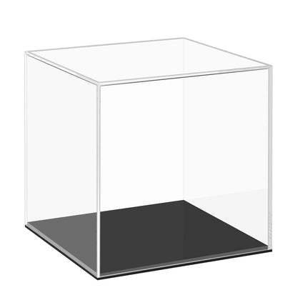 Cliselda Fully Assembled Acrylic Display Case with Black Base 5x5x5 in, Clear Square Acrylic Box Cube Small Acrylic Storage Containers, Dustproof Plastic Display Box for Collectibles Action Figures