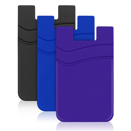 SHANSHUI Phone Card Holder, Cell Phone Silicone Wallet for Credit ID Business Card Pocket Fitting for iPhone, Android and Most Smartphones - 3 Pack Black Purple Blue
