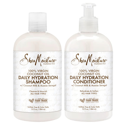 SheaMoisture 100% Virgin Coconut Oil Daily Hydration Shampoo & Conditioner | 13 fl. oz. Each with box