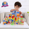 Pidoko Kids Wooden Blocks - 100 Pcs - Building Blocks for Toddlers - Includes Storage Container with Shape Sorter Top - Hardwood Plain & Colored Wood Blocks - Preschool Block Learning Toys
