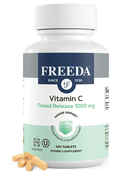 FREEDA Vitamin C - Timed Release Vitamin C 1000mg - Kosher Vegan - Powerful Antioxidant Immune Support - Time Release Vitamin C 1000mg Tablets - Real Vitamin C 1000 mg - VIT C Supplement (100 Ct)