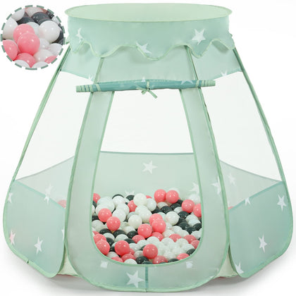 Wilhunter Baby Ball Pit for Toddler with 50 Balls, Kids Pop Up Play Tent for Girls, Princess Toys for Children Indoor & Outdoor Playhouse with Carry Bag (Celadon: Pink/White/Gray, 109x90cm/50 Balls)