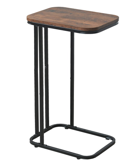 KJGKK C Shaped End Table, 26.6 inches High Small Side Table for Couch Sofa Bed, Tall Tv Tray Table for Living Room, Bedroom, Metal Frame, Rustic Brown & Black