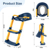 Toddler Toilet Seat with Step Stool Foldable Potty Training Toilet Seat for Kids Boys Girls with Detachable Padded Cushion Potty Training Seat with Ladder, Blue Yellow