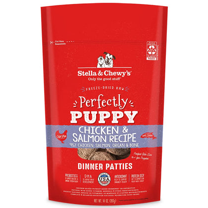 Stella & Chewy's Freeze Dried Raw Dinner Patties - Crafted for Puppies - Grain Free, Protein Rich Perfectly Puppy Chicken & Salmon Recipe - 14 oz Bag