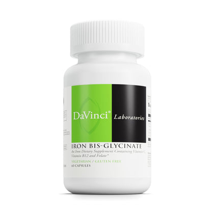 DAVINCI Labs Iron Bis-Glycinate - Gentle Iron Supplement for Women & Men - Help Support Hemoglobin Production & Normal Energy Levels with Vitamin C & More* - Vegan - 60 Vegetarian Capsules