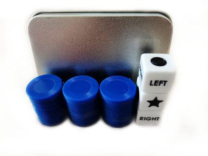HONGKEIE Left Right Center dice Game Prime Set Bundle with 3 Dices + 45 Chips (Blue)