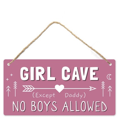 Fun-Plus Girl Cave Sign, Decorations for Bedroom, 12?x6? PVC Plastic Decoration Hanging for Kids Room & Door, No Boys Allowed, Room Decor