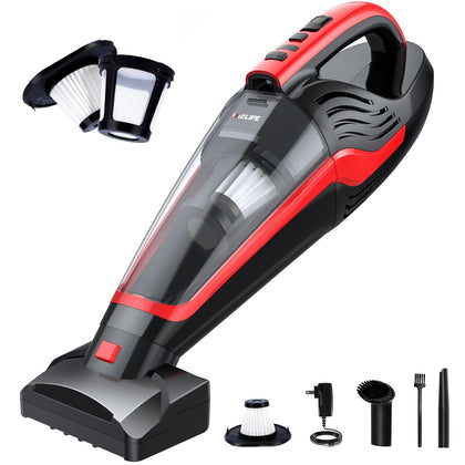 VacLife Handheld Vacuum for Pet Hair - Car Vacuum Cleaner Cordless Rechargeable, Hand Held Vacuum with Reusable Filter & LED Light, Powerful Stair Vacuum with Motorized Brush, Red (VL726)