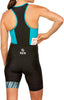 SLS3 Triathlon Suit Women - Supportive Compression Fabric Trisuit Women - One Piece Female Tri Suit - Womens Triathlon Suits, FRT Slim Athletic Fit, No Shelf Bra (Black/Martinica Blue Stripes, XL)