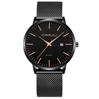 CRRJU Watches,Men's Minimalist Fashion Simple Wrist Watch Analog Date with Mesh Strap Gold/Black