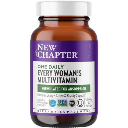 New Chapter Womens Multivitamin + Immune, Energy & Stress Support - Every Womans One Daily with Fermented Probiotics & Whole Foods + Vitamin D3 + Biotin + Organic Non-GMO ingredients- 72 ct