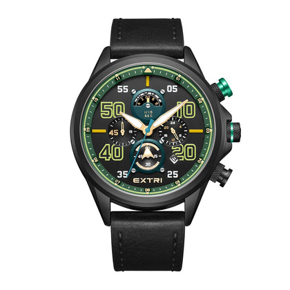 Extri Men Watches, Men Casual Watches Dress Watch with Day,Chronograph Multifunction Luminous Men Leather Strap Wristwatch