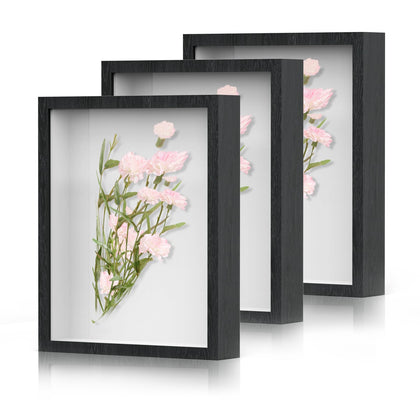 Shadow Box Frame 8x10 - 3 Pack Wood Deep Shadowbox with Glass Shadow Boxes Display Cases Suitable for Photos, Dried Flowers, Handicrafts Picture Frames for Wall (Black)