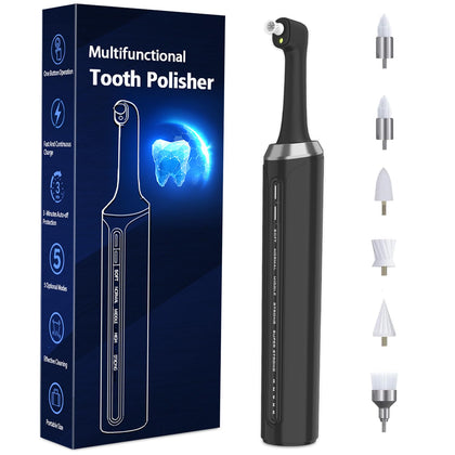 Akizbeir Electric Tooth Polisher, Rechargeable Dental Polisher for Teeth Cleaning and Whitening, Electric Dental Care Kit with 5 Multifunctional Brush Heads, 5 Speed Modes, and IPX6 Waterproof?Black?