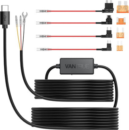 Vantrue 11.5ft Type C USB 12V 24V to 5V Dash Cam Hardwire Kit with Add a Circuit Fuses, Low Voltage Protection for N4, N4 Pro, N5,N2 Pro(2023),E1,E1 Lite,E2,E3,S1 Pro,S2-2CH, S2-3CH, N2S, N1 Pro(2023)