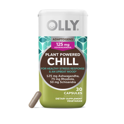 OLLY Chill Adaptogen, Ashwagandha, Mood Support Supplement with Rhodiola Root, Vegetarian Capsules - 30ct