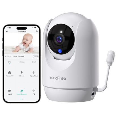 BondFree Baby Monitor with Camera and Audio, 2K Smart Baby Monitor with App,Temperature& Humidity,2-Way Talk,Night Vision,14 Lullabies,Cry & Motion Detection,4X Zoom-2.4Ghz WiFi Baby Monitor